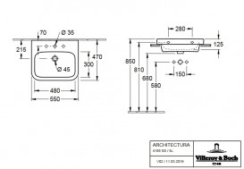 Раковина для ванной Villeroy & Boch Architectura 55х47 см шлифованная санитарная керамика альпийский белый CeramicPlus 41885GR1