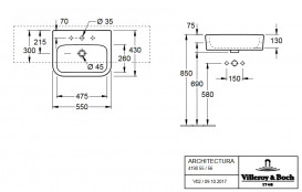 Раковина для ванної кімнати Villeroy & Boch Architectura 55х43 см санітарна кераміка альпійський білий CeramicPlus 419055R1
