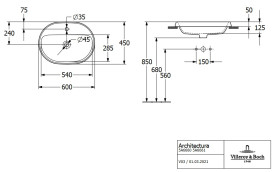 Раковина для ванної кімнати Villeroy & Boch Architectura 60х45 см санітарна кераміка альпійський білий CeramicPlus 5A6661R1