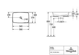 Раковина для ванної Villeroy & Boch Artis 58х38,5 см без переливу TitanCeram powder (пудра) 417258BCT0