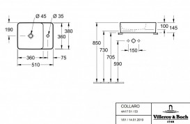 Раковина для ванной Villeroy & Boch Collaro 38х51 см накладная альпийский белый 4A175301