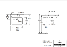 Раковина для ванної кімнати Villeroy & Boch Subway 2.0 60х47 санітарна кераміка CeramicPlus альпійський білий 7113F0R1