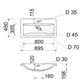 Раковина для ванной Vivia Cers 90 90х45 см керамика белый А0053003
