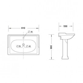 Раковина для ванной Volle Leonor 61х53 см с пьедесталом керамика белый 13-19-032