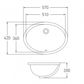 Раковина для ванной врезная под столешницу Volle 57х42 см керамика белый 13-01-05