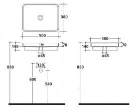 Раковина для ванной Galassia Meg11 накладная прямоугольная без отверстия перелива белый 5417