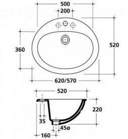 Раковина для ванної Galassia Eloise врізна з отвором під змішувач овальна білий 6000