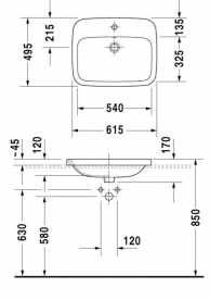 Раковина для ванної вбудована Duravit колекція DuraStyle 61.5х49.5х17 біла 0374620000