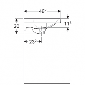 Раковина Geberit Acanto 75 см з прихованим переливом полицею і пробкою зливного отвору санфарфор білий 500.630.01.2