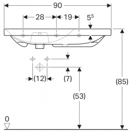 Раковина Geberit Acanto з полицею справа просте кріплення отвір для змішувача санфарфор білий 500.625.01.2