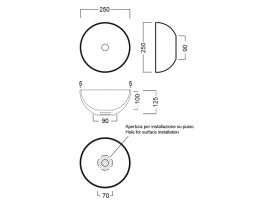 Раковина накладная Hatria Happy Hour Slim Alchemy 05:00 S 25 см санфарфор белый A0Y5A5