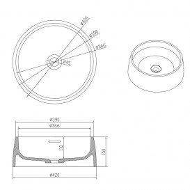 Раковина накладная круглая Volle Solid surface каменная 13-40-468