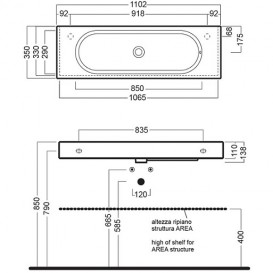 Раковина накладная/подвесная Hatria Area 110х35 см санфарфор белый YXNG01
