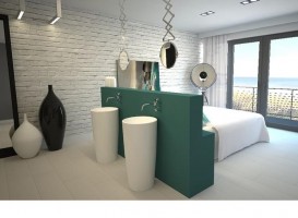 Раковина для ванної Marmorin Noemi Ø40 см для підлоги литий камінь білий 560 040 020 xx x