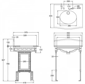 Раковина підвісна Burlington Georgian 65 x 57.5 см граніт чорний G7 1TH