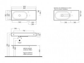 Раковина подвесная/встраиваемая Hatria Area 90.5х35.2 см чаша слева санфарфор белый YXDL01