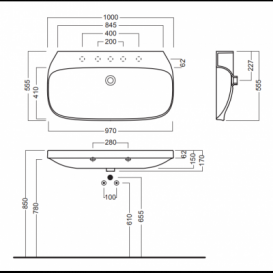 Раковина з одним отвором Hatria ABITO 100 см біла YXXH01