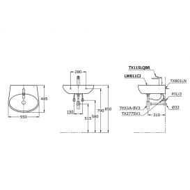 Раковина TOTO Le Muse подвесная овальная керамика белый LW811CJ