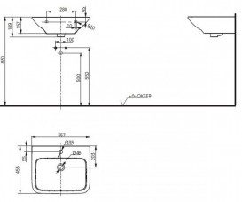 Раковина TOTO MH подвесная прямоугольная керамика белый LW10300G
