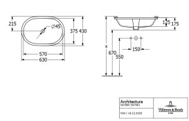 Раковина Villeroy & Boch Architectura 63х43 см із переливом санітарна кераміка альпійський білий 5A766001