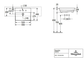 Раковина Villeroy&Boch Avento 55х44 см нешліфована санітарна кераміка CeramicPlus кам'яний білий 4A0655RW
