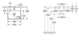 Раковина Villeroy & Boch Finion 43х39 см шлифованная со скрытым переливом TitanCeram CeramicPlus альпийский белый 43644CR1