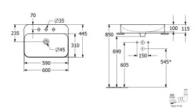 Раковина Villeroy & Boch Finion 60х44,5 см без перелива TitanCeram CeramicPlus каменный белый 414261RW