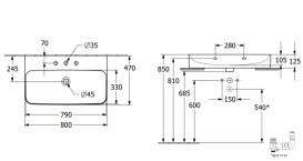 Раковина Villeroy & Boch Finion 80х47 см шлифованная со скрытым переливом TitanCeram CeramicPlus каменный белый 41688CRW