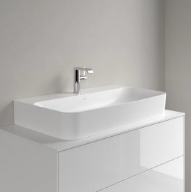 Раковина Villeroy & Boch Finion 80х47 см шлифованная без перелива TitanCeram CeramicPlus каменный белый 41688LRW