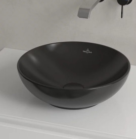 Раковина Villeroy & Boch Loop & Friends ⌀38 см с переливом TitanCeram CeramicPlus Ebony (черный матовый) 4A4500S5