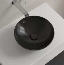 Раковина Villeroy & Boch Loop & Friends ⌀38 см с переливом TitanCeram CeramicPlus Ebony (черный матовый) 4A4500S5