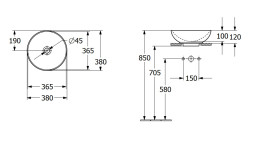 Раковина Villeroy & Boch Loop & Friends ⌀38 см с переливом TitanCeram CeramicPlus Ebony (черный матовый) 4A4500S5