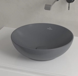Раковина Villeroy & Boch Loop & Friends ⌀38 см с переливом TitanCeram CeramicPlus графит 4A4500i4