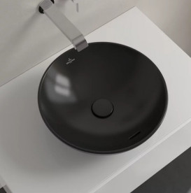 Раковина Villeroy & Boch Loop & Friends ⌀42 см з переливом TitanCeram CeramicPlus Ebony (чорний матовий) 4A4600S5