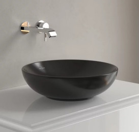 Раковина Villeroy & Boch Loop & Friends ⌀42 см з переливом TitanCeram CeramicPlus Ebony (чорний матовий) 4A4600S5