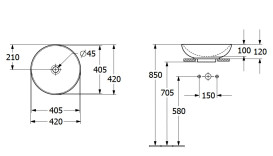 Раковина Villeroy & Boch Loop & Friends ⌀42 см з переливом TitanCeram CeramicPlus графіт 4A4600i4