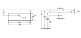 Раковина Villeroy & Boch Memento 2.0 100х47 см без переливу TitanCeram CeramicPlus Ebony (чорний матовий) 4A22A3S5