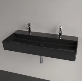 Раковина Villeroy & Boch Memento 2.0 100х47 см без перелива шлифованная TitanCeram CeramicPlus Ebony (черный матовый) 4A221KS5
