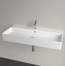 Раковина Villeroy & Boch Memento 2.0 100х47 см с переливом шлифованная TitanCeram CeramicPlus каменный белый 4A221GRW