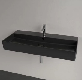 Раковина Villeroy & Boch Memento 2.0 100х47 см с переливом шлифованная TitanCeram CeramicPlus Ebony (черный матовый) 4A221GS5