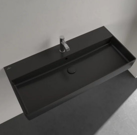 Раковина Villeroy & Boch Memento 2.0 100х47 см с переливом шлифованная TitanCeram CeramicPlus Ebony (черный матовый) 4A221GS5