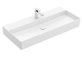 Раковина Villeroy & Boch Memento 2.0 100х47 см без перелива шлифованная TitanCeram CeramicPlus каменный белый 4A221HRW