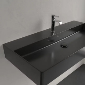 Раковина Villeroy & Boch Memento 2.0 100х47 см без переливу шліфована TitanCeram CeramicPlus Ebony (чорний матовий) 4A221HS5