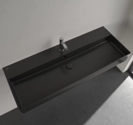 Раковина Villeroy & Boch Memento 2.0 120х47 см с переливом TitanCeram CeramicPlus Ebony (черный матовый) 4A22C5S5