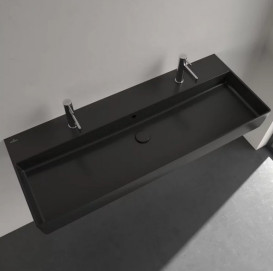 Раковина Villeroy & Boch Memento 2.0 120х47 см с переливом шлифованная TitanCeram CeramicPlus Ebony (черный матовый) 4A22CKS5