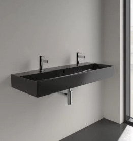 Раковина Villeroy & Boch Memento 2.0 120х47 см с переливом шлифованная TitanCeram CeramicPlus Ebony (черный матовый) 4A22CKS5