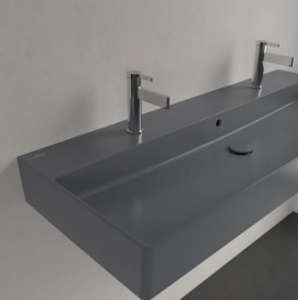 Раковина Villeroy & Boch Memento 2.0 120х47 см с переливом шлифованная TitanCeram CeramicPlus графит 4A22CKI4