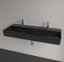 Раковина Villeroy & Boch Memento 2.0 120х47 см без перелива шлифованная TitanCeram CeramicPlus Ebony (черный матовый) 4A22CGS5