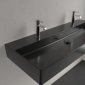 Раковина Villeroy & Boch Memento 2.0 120х47 см без перелива шлифованная TitanCeram CeramicPlus Ebony (черный матовый) 4A22CGS5