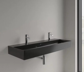 Раковина Villeroy & Boch Memento 2.0 120х47 см без перелива шлифованная TitanCeram CeramicPlus Ebony (черный матовый) 4A22CGS5